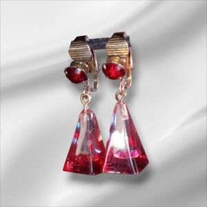 Elegant Red Vintage Lucitel Drop Earrings